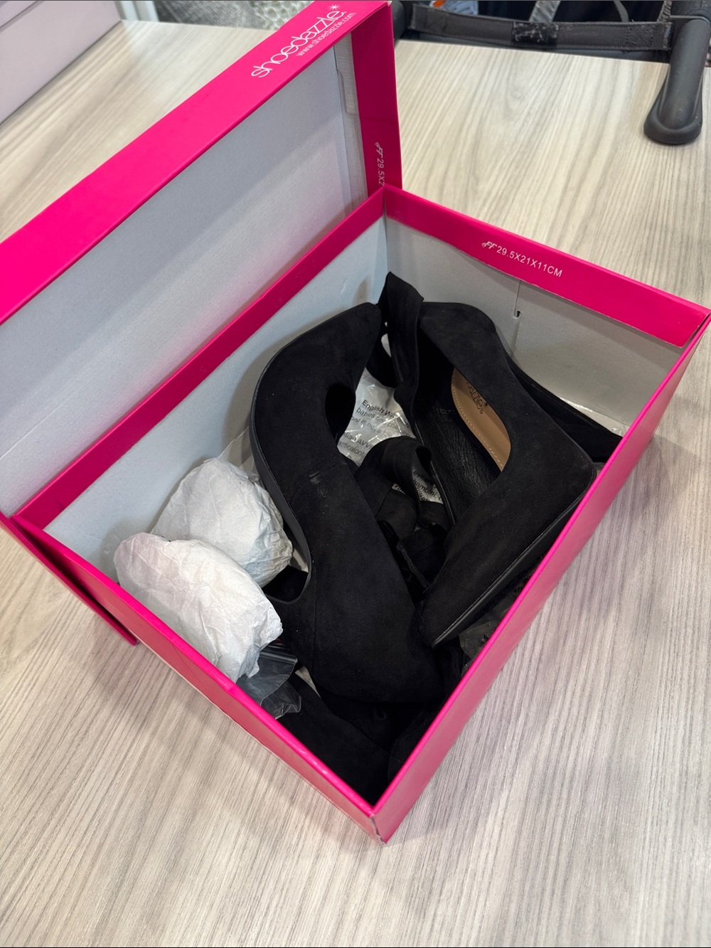 Shoe Dazzle Black Suede Pointed Stiletto Heels with straps